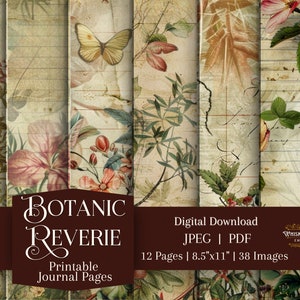 Pages imprimables du Botanic Reverie Journal | Illustrations botaniques vintage, papier antique chaleureux