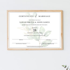 Personalisierte Heiratsurkunde Vorlage | Heiratsurkunde-Andenken | Kundenspezifischer Hochzeitsdruck
