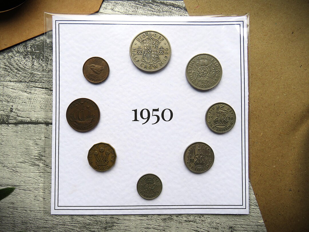 1950 British Coin Set, Great Britain Year Set, Mounted 8 Coin ...