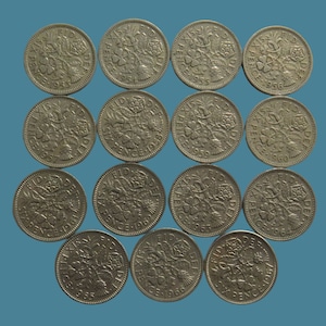 Complete Date Set of Queen Elizabeth II Sixpences, 1953 - 1967 fifteen coin date run, Perfect for Birthdays, Collectors and Gifts
