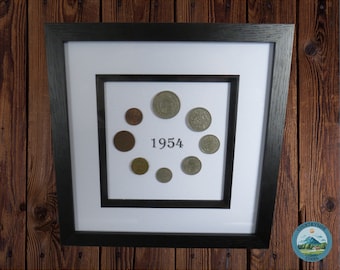Luxury 1954 Great Britain Framed Coin Year Set, Complete 8 Coin Set from Halfcrown to Farthing, Perfect Gift, Lovely 70th Birthday Present