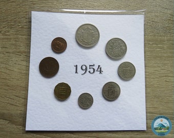 1954 montiert Präsentation Geschenkmünze Set, 8 Münzjahr Set von Großbritannien, perfekt als Geschenk zum 70