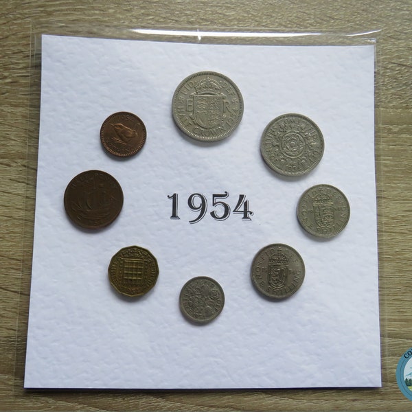 1954 montiert Präsentation Geschenkmünze Set, 8 Münzjahr Set von Großbritannien, perfekt als Geschenk zum 70