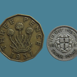1937 Silver and Brass Threepence Coin Set, King George VI, British Coin Collection, Perfect for Birthdays, Collectors and Gifts