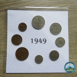 1949 Mounted Presentation Gift Coin Set, Complete 8 Coin Year Set of Great Britain, Perfect for 76th Birthday Gift or Sentimental Keepsake