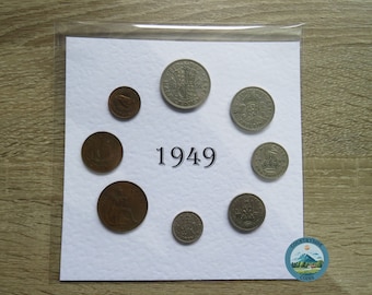 1949 montiertes Präsentationsgeschenkmünzenset, komplettes 8-Münzenjahresset aus Großbritannien, perfekt für ein Geburtstagsgeschenk oder ein Sentimentales Andenken