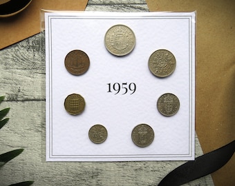 1959 British Coin Set, Great Britain Year Set, Mounted 7 Coin Collection, 67th Birthday or Keepsake Gift