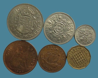 1967年英国ハーフクラウンコイン：エリザベス2世女王、キュプロ