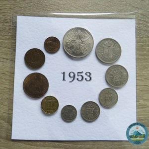 Juego de monedas de regalo de presentación montadas de 1953, juego de 10 monedas del año de Gran Bretaña, perfecto para regalo de cumpleaños número 72 o recuerdo sentimental