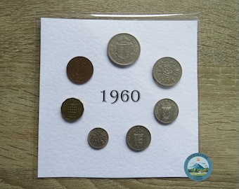 1960 Mounted Presentation Gift Coin Set, 7 Coin Year Set of Great Britain, Perfect for 64th Birthday Gift or Sentimental Keepsake