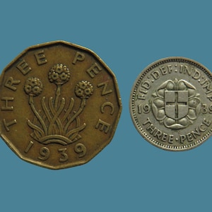 1939 Silver and Brass Threepence Coin Set, King George VI, British Coin Collection, Perfect for Birthdays, Collectors and Gifts