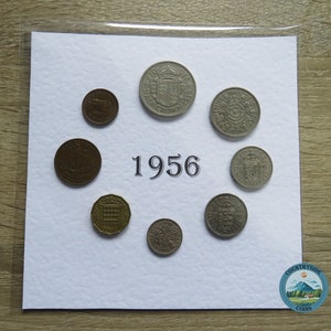 1956 gemonteerde presentatiecadeaumuntenset, 8-muntenjaarset van Groot-Brittannië, perfect voor 69e verjaardagscadeau of sentimenteel aandenken