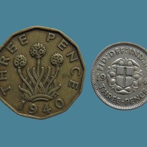 1940 Silver and Brass Threepence Coin Set, King George VI, British Coin Collection, Perfect for Birthdays, Collectors and Gifts