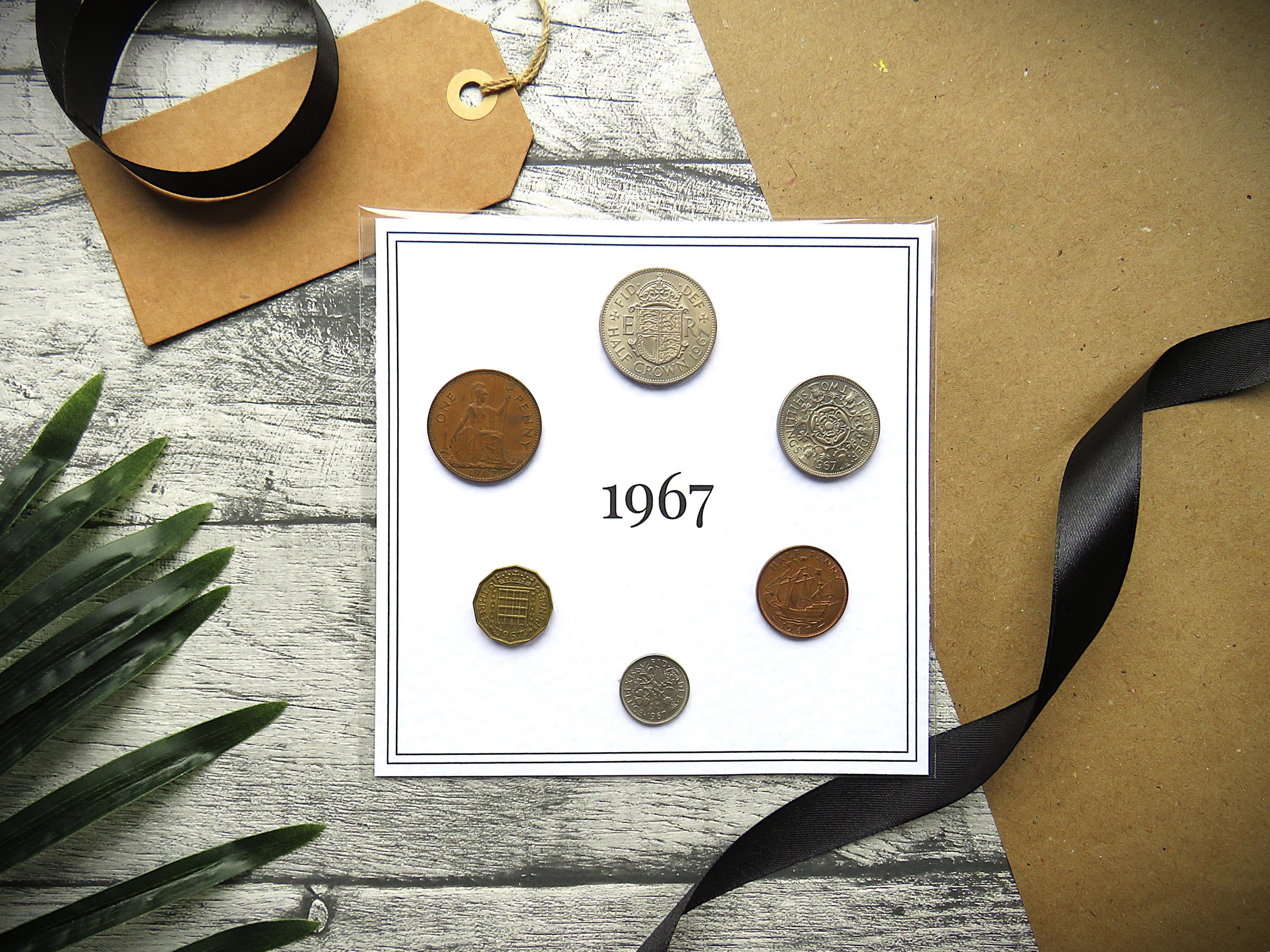 1967 British Coin Set, Great Britain Year Set, Mounted 6 Coin