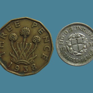 1938 Silver and Brass Threepence Coin Set, King George VI, British Coin Collection, Perfect for Birthdays, Collectors and Gifts