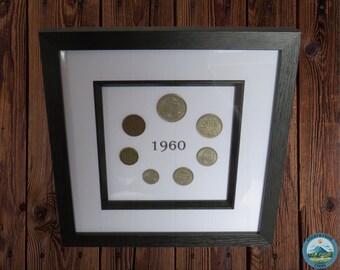 Luxury 1960 Great Britain Framed Coin Year Set, Complete 7 Coin Collection, 66th Birthday Gift