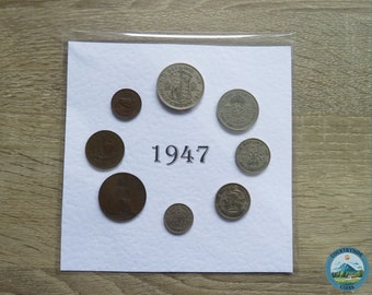 1947 montiertes Präsentationsgeschenkmünzenset, komplettes 8-Münzenjahresset aus Großbritannien, perfekt als Geschenk zum 78