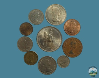 Coins of Queen Elizabeth II, Collection of 10 Coins From the Reign of Queen Elizabeth II from Crown to Farthing, Perfect for Collectors/Gift