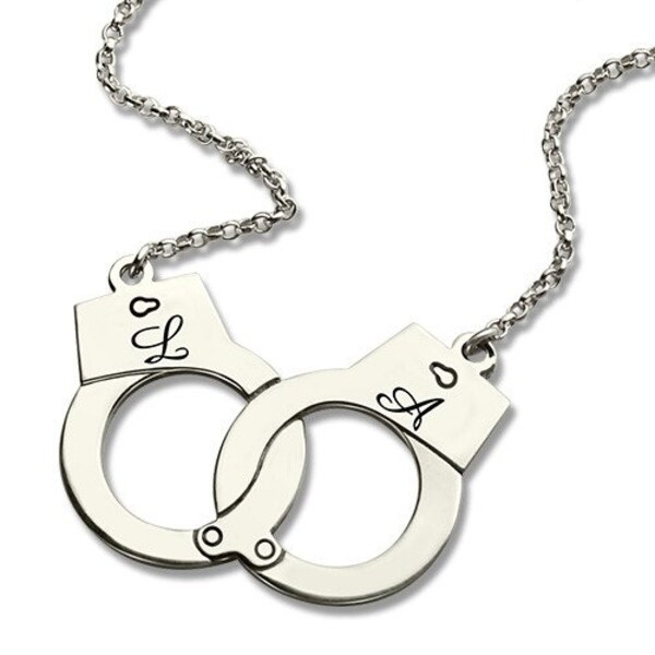 Collier de menottes initiales pour couples en argent sterling - Bound by Love