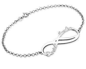 Bracelet infinity personnalisé 2 noms en argent sterling pour ici