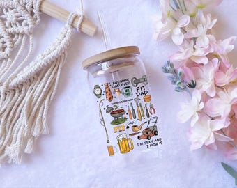 Best Dad Ever Sipper Glass, 16oz - Glass Can with Bamboo Lid & Straw, Iced Coffee Tumbler, Birthday Gift for Him, Father&#39;s Day Present, Dad