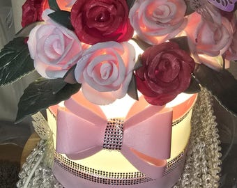 Lámpara de caja de sombrero con forma de flor / Luz nocturna hecha a mano / Regalo para seres queridos