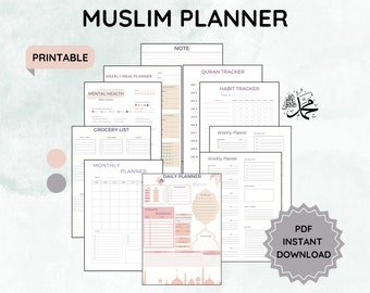 Muslim Planner Digital, Daily Islamic Planner, Quran Tracker, Salat Tracker, Monthly Weekly Islam Planner, Ramadan Journal, Printable PDF