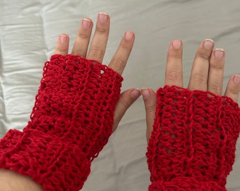 Guantes sin dedos de crochet hechos a mano