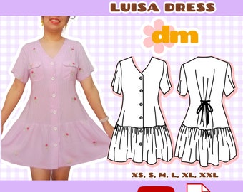 Shirred dress sewing pattern, sweetheart neckline dress, sleeveless dress, tiered ruched dress. Francis dress. XS - XXL Digital pattern PDF