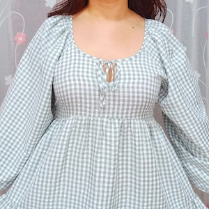 Gathered dress sewing pattern, Babydoll, boho-style, picnic, long sleeve,  elastic cuff, tiered dress. Elsy dress. XS - XXL Digital pattern