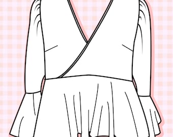 Patrón de costura para blusa cruzada con peplum: mangas con volantes escalonados (PDF digital, tallas XS-XXL)