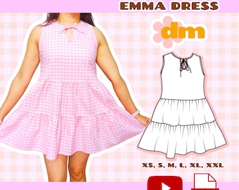 Patrón de costura para vestido escalonado con bolsillos, vestido Karina XS-XXL (Descarga digital en PDF)