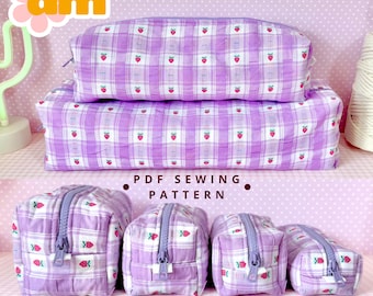 Patrón de costura en PDF de Neceser, disponible en 6 tamaños, con bolsillos internos. Incluye instrucciones en PDF y video tutorial.