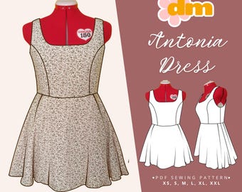 Patrón de costura para vestido de princesa en PDF: escote cuadrado con falda plisada semicircular (descarga digital en PDF)