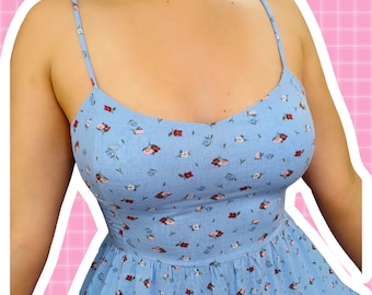 Patrón de vestido midi de escote corazón: Espalda fruncida, tallas XS-XXL (Patrón digital en PDF)