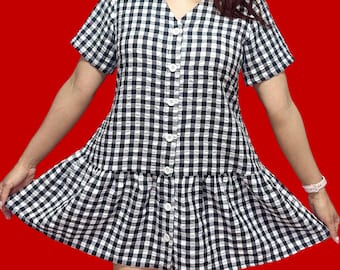 Patrón de costura de vestido abotonado, escote en V, manga básica, vestido de verano, vestido picnic, vestido con volantes, vestido Luisa