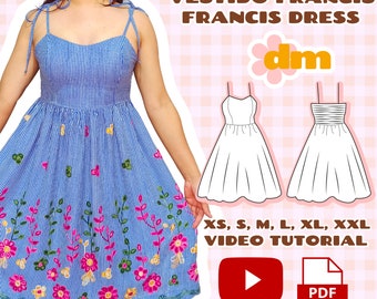 Shirred dress sewing pattern, sweetheart neckline dress, sleeveless dress, tiered ruched dress. Francis dress. XS - XXL Digital pattern PDF