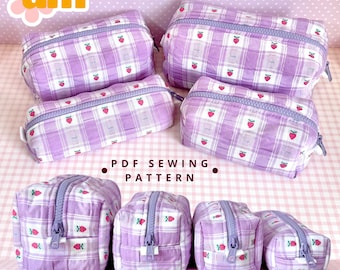 Boxy Pouch PDF Sewing Pattern, 6 sizes (+ Hair tools bags). PDF instructions and video tutorial. Cosmetic Bag