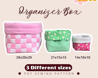 Patrón de costura de Cajas organizadoras, 3 tamaños. Instrucciones en PDF y videotutorial.