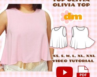 Sewing pattern Basic semi-circle Blouse / Top, Blouse with wide sides, Sleeveless blouse / top, Top Olivia, XS - XXL, Digital pattern PDF