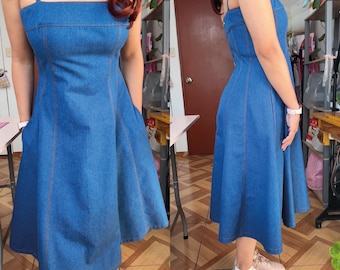 Denim A-Line Dress Sewing Pattern: Kylie Design, XS-XXL (Digital PDF Pattern)