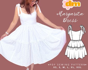 Patrón de costura para vestido princesa: Espalda fruncida, vestido cottagecore, escote corazón (descarga digital en PDF)