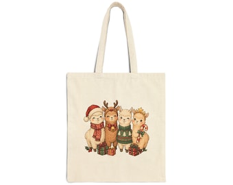 Christmas Alpaca Tote Bag, Bolsa de Tela Navidad, Regalo Navideño, Regalo Amigo Secreto, Bolsa Reutilizable, Cute Holiday Canvas Tote