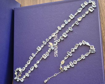 Swarovski Gema Necklace Bracelet Set: Mixed Cut Crystals, Rhodium Plated (2000s)