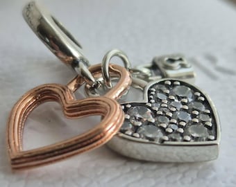 Pandora Heart Lock & Key Charm, Two Tone Silver Rose Dangle