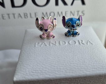 Pandora Stitch Engel Charm Set, Disney Paar Charms, Geschenkverpackung
