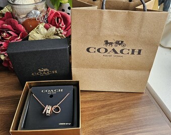 COACH Vintage Gold Plated Charm Necklace Designer Pendant Gift Box