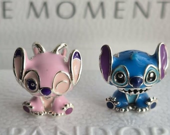 Pandora Disney Stich und Engel Charms Set, Silber Emaille Geschenkbox