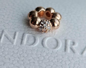 Pandora Rose Gold Plated Flower Spacer Charm with Clear Stones Gift Box