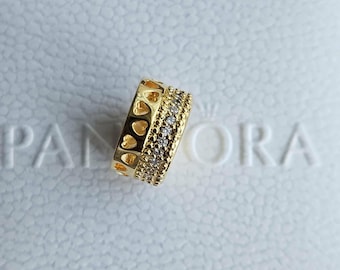 Pandora Gold Tone Heart & Crystal Spacer Charm 2000s Gift Box
